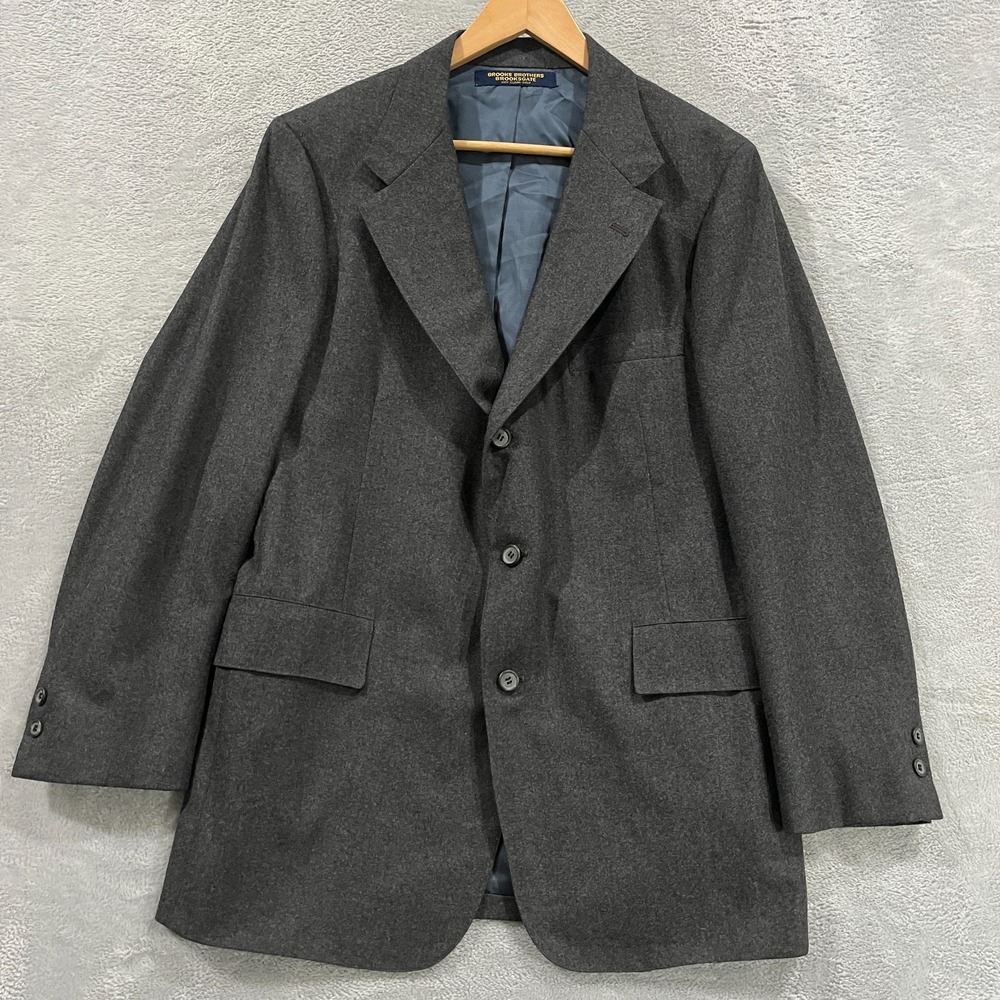 VTG Brooks Brothers Blazer Mens 42L Brooksgate Gray 100% Wool 90s 3 Button Front